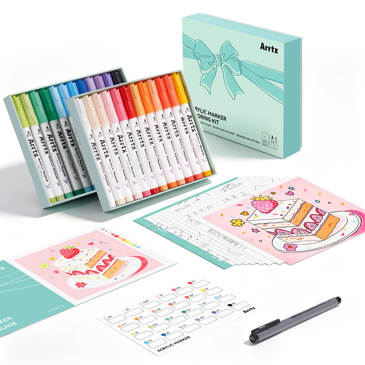 Arrtx 24 Colors Acrylic Marker Coloring Kit for Beginners