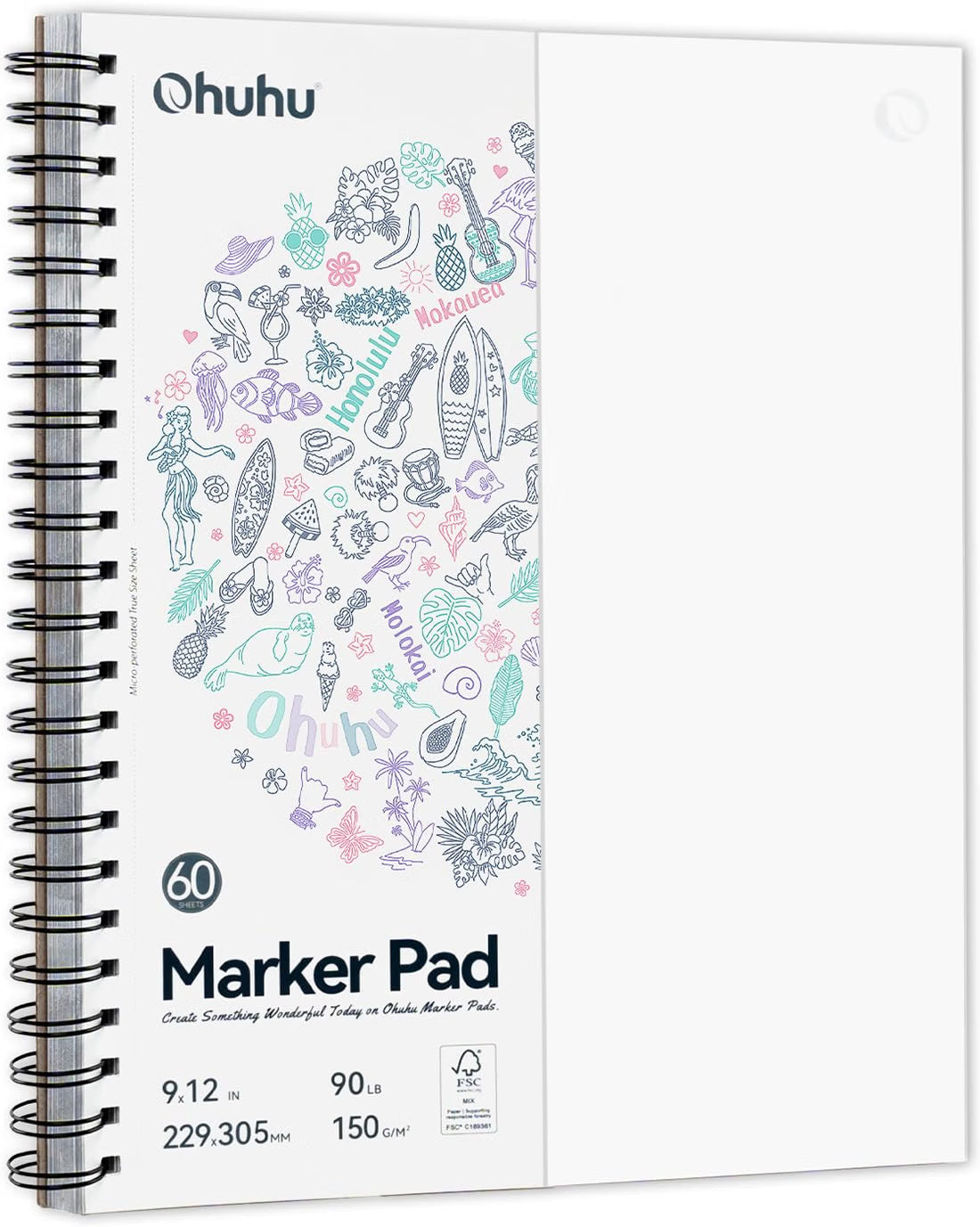 Ohuhu Bleedproof Marker Sketchbook 7×10" / 9×12" | 150gsm Double-Sided Paper