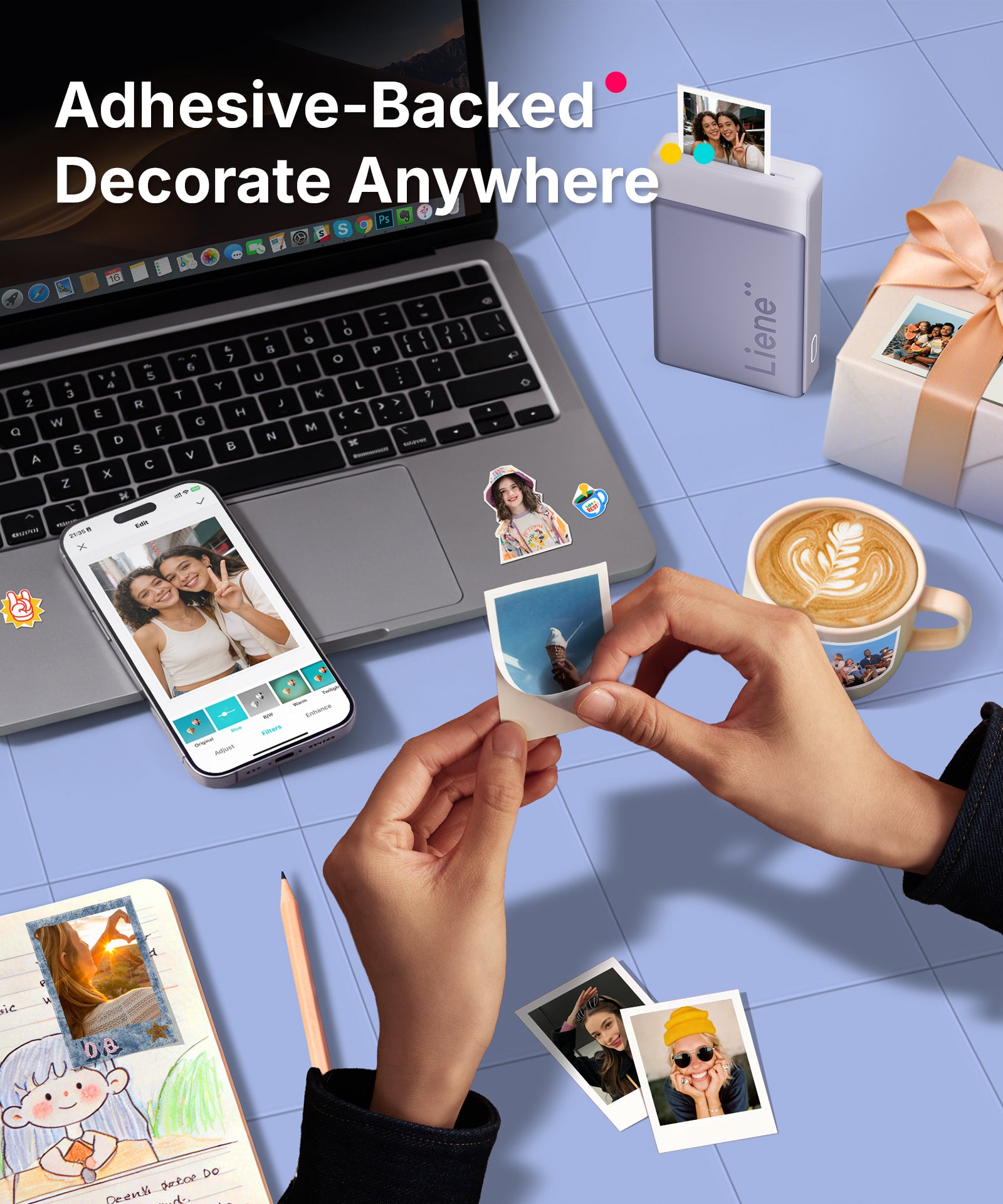 Liene Pearl N200 Pro Portable Photo Printer Purple – 2x3 Inch Bluetooth Sticker Printer 50 Adhesives