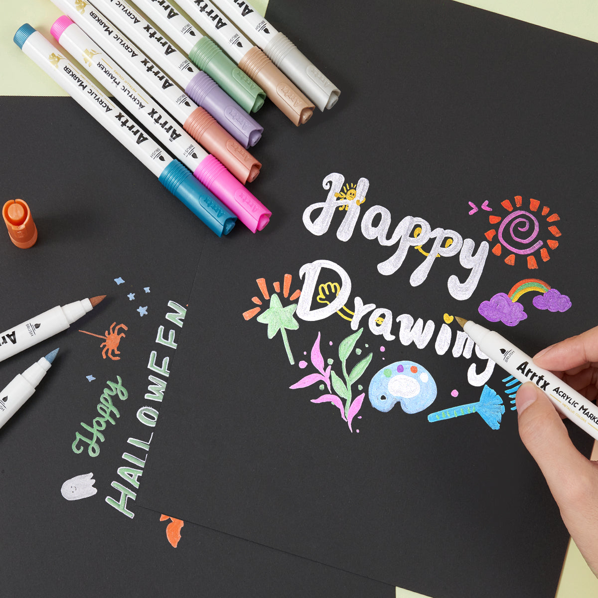 Arrtx 12 Metallic Colors Acrylic Marker Soft Brush Tip