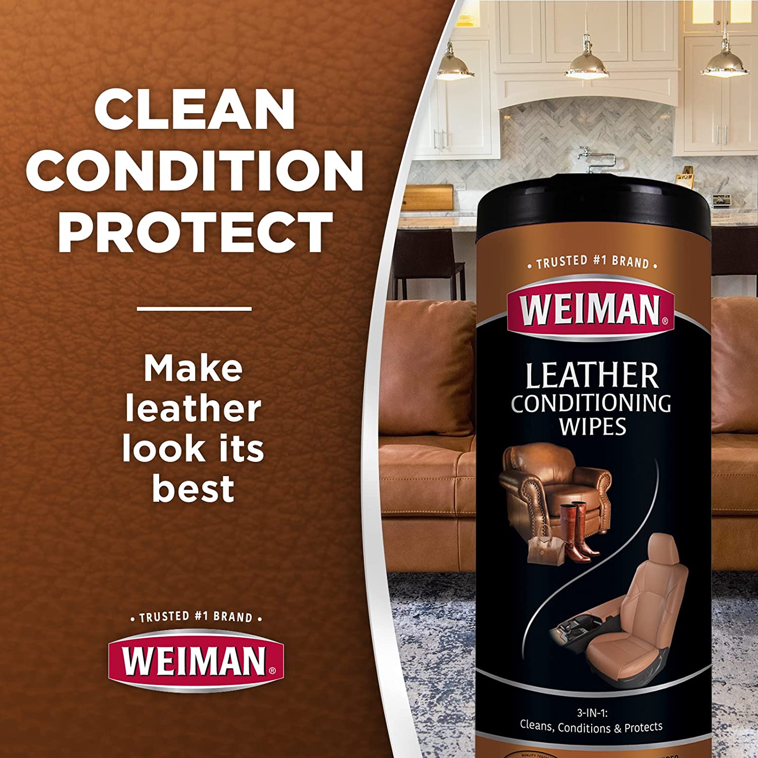 Weiman Leather Wipes, 7 x 8 Inches [Pack of 30]