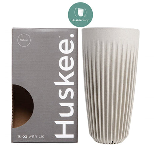 Cangkir Kopi Huskee + Tutup Arang/Alami [473ml/16oz] Ramah Lingkungan Tidak Beracun