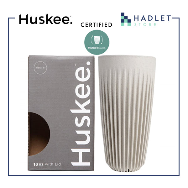 Huskee Coffee Cup + Lid Charcoal/Natural [473ml/16oz] Eco-Friendly Non Toxic