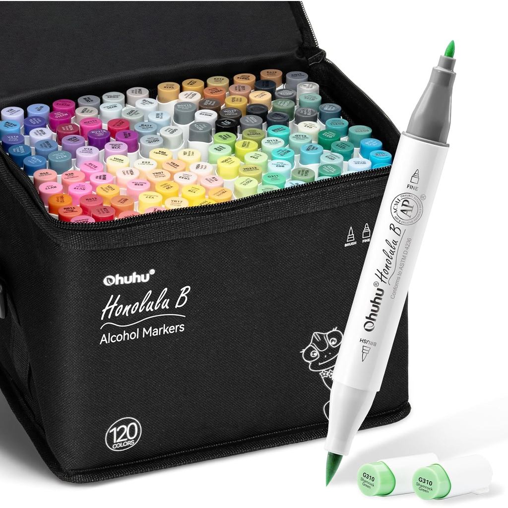 Ohuhu Honolulu B Series Alcohol Markers – Brush & Fine Tip Dual-End Art Marker Set for Artists