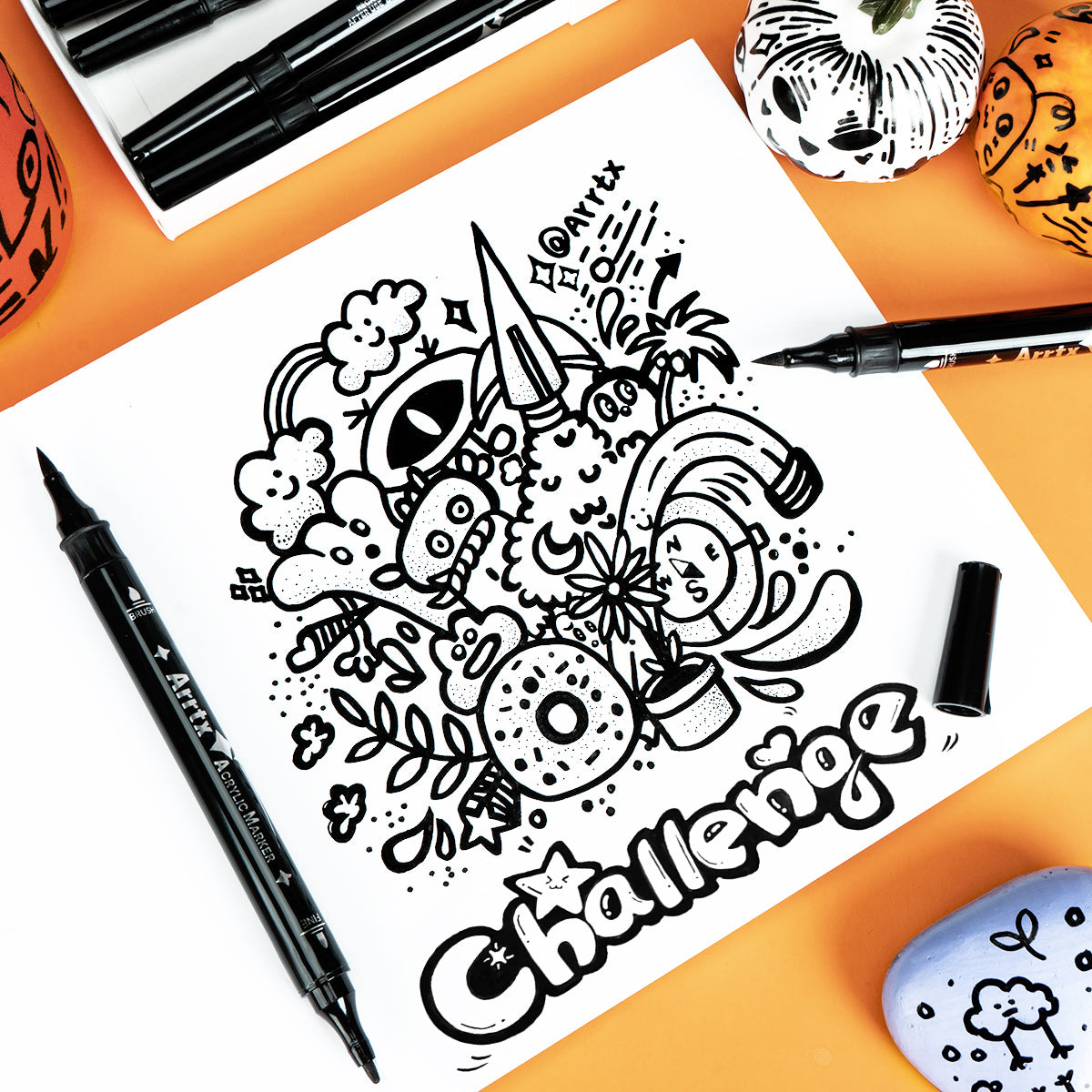 Arrtx 8 Black Acrylic Paint Markers Dual Tip