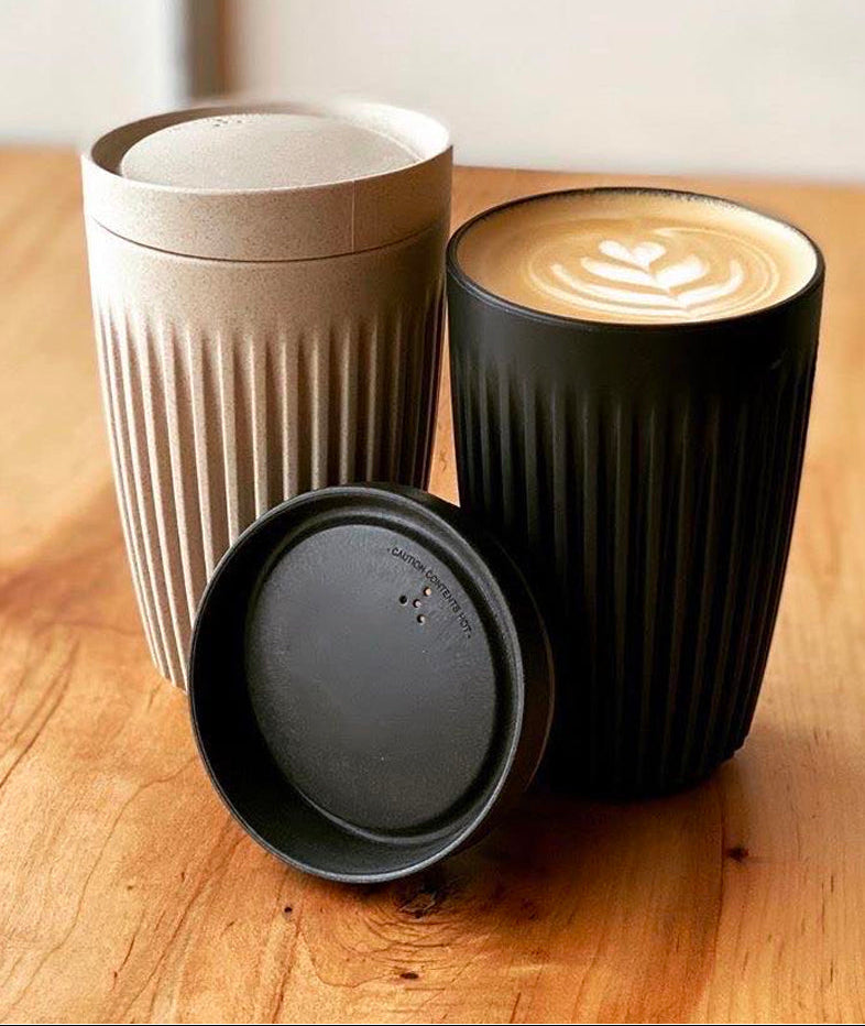Huskee Coffee Cup + Lid Charcoal/Natural [360ml/12oz] Eco-Friendly Non Toxic | Huskee | The Hadler Store