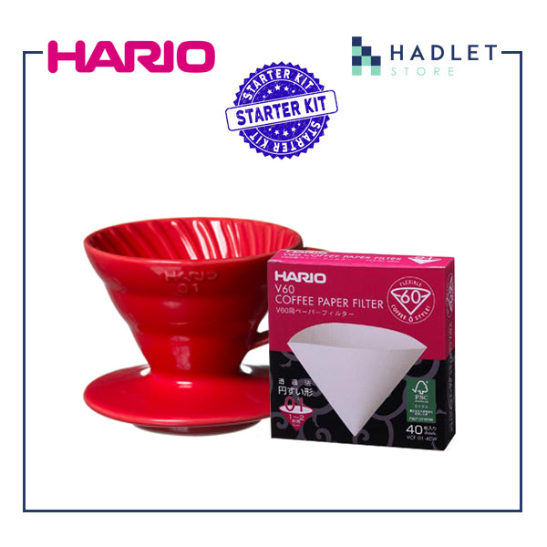 Hario V60 Coffee Starter Kit Dripper & Filter Paper [Size 01/02] White/Transparent/Red