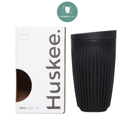 Cangkir Kopi Huskee + Tutup Arang/Alami [360ml/12oz] Ramah Lingkungan Tidak Beracun