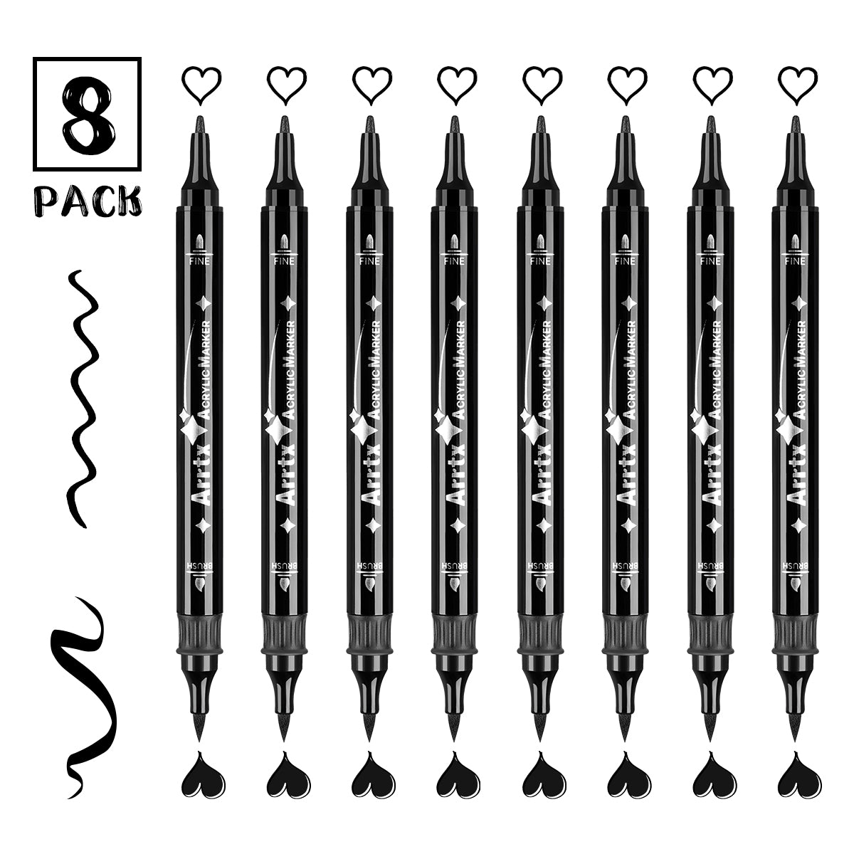 Arrtx 8 Black Acrylic Paint Markers Dual Tip