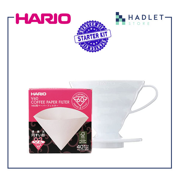 Hario V60 Coffee Starter Kit Dripper & Filter Paper [Size 01/02] White/Transparent/Red