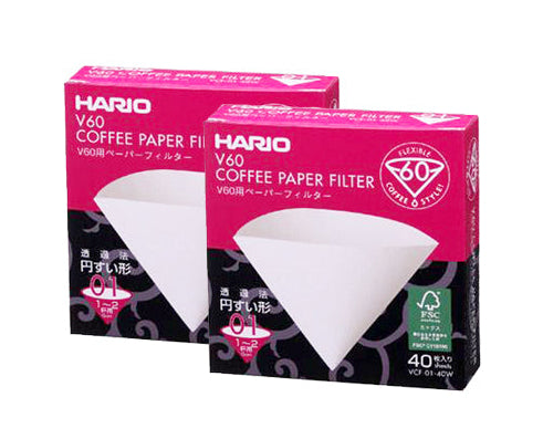 Hario Coffee Filter Paper V60 White 01/02 40 Count [Set of 2/5]