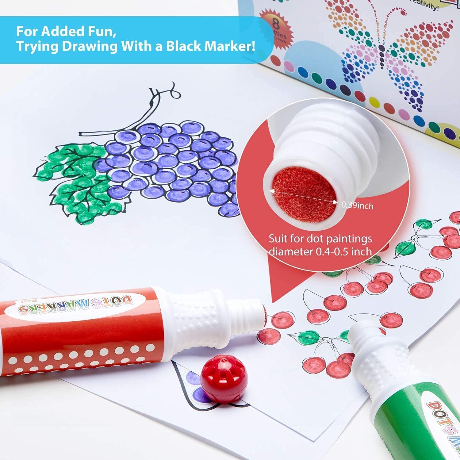 Ohuhu Dot Paint Markers Kit, 8 Colors (40 Ml, 1.41 Oz.) [Water-Based Non-Toxic]
