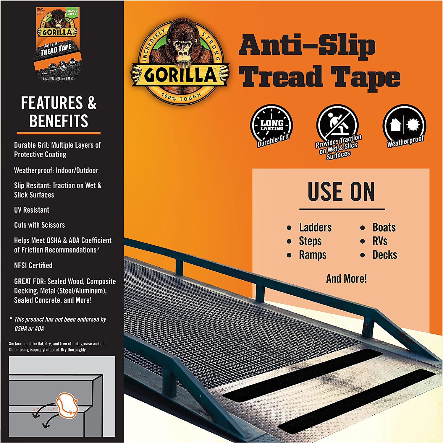 Gorilla Anti-Slip Tread Tape [3m x 5cm]