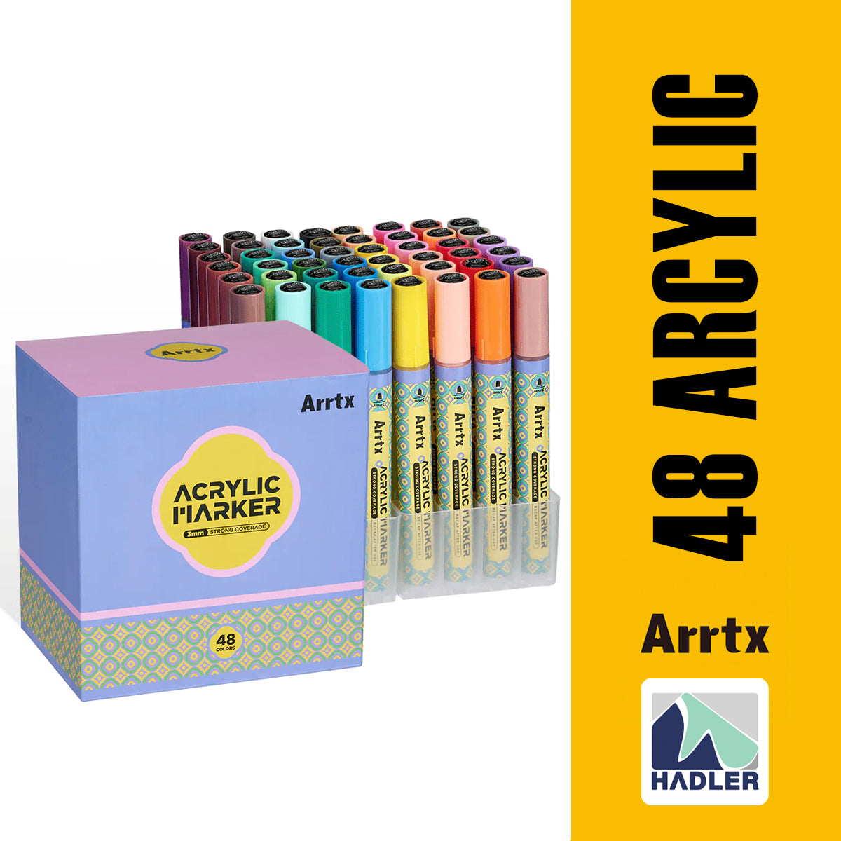 Arrtx 48 Colors Acrylic Paint Markers 3mm Medium Tip