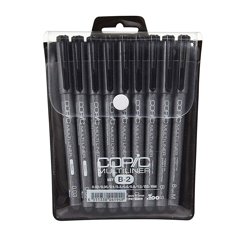 Copic Markers 9-Piece Multiliner Inking Pen Set B-2, Black