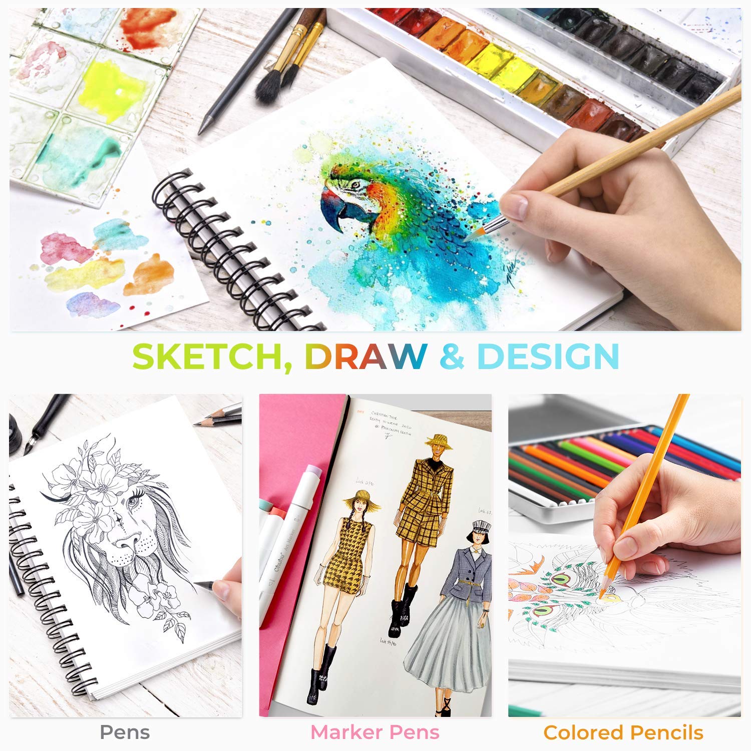 Ohuhu Mixed Media Art Sketchbook 120 LB/200 GSM Heavyweight 124 Pages