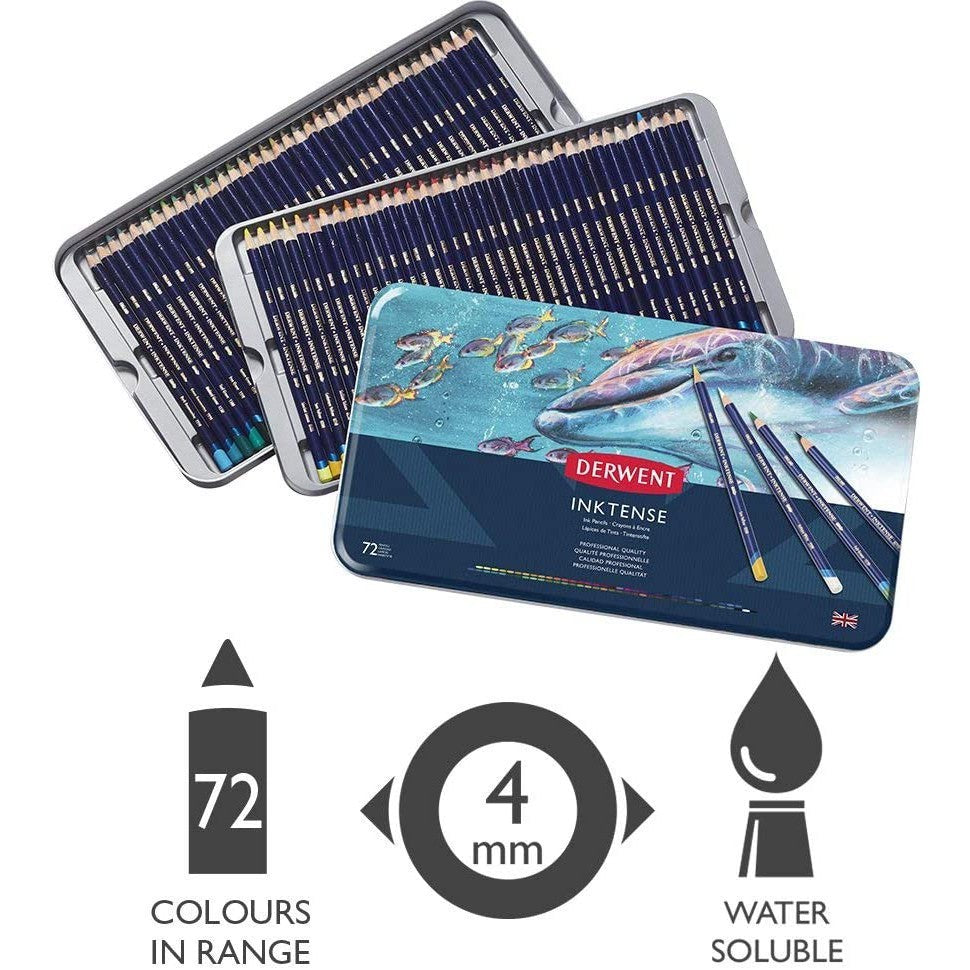 Derwent Inktense Ink Colour Pencils for Drawing Art [Metal Tin, 72 Count]