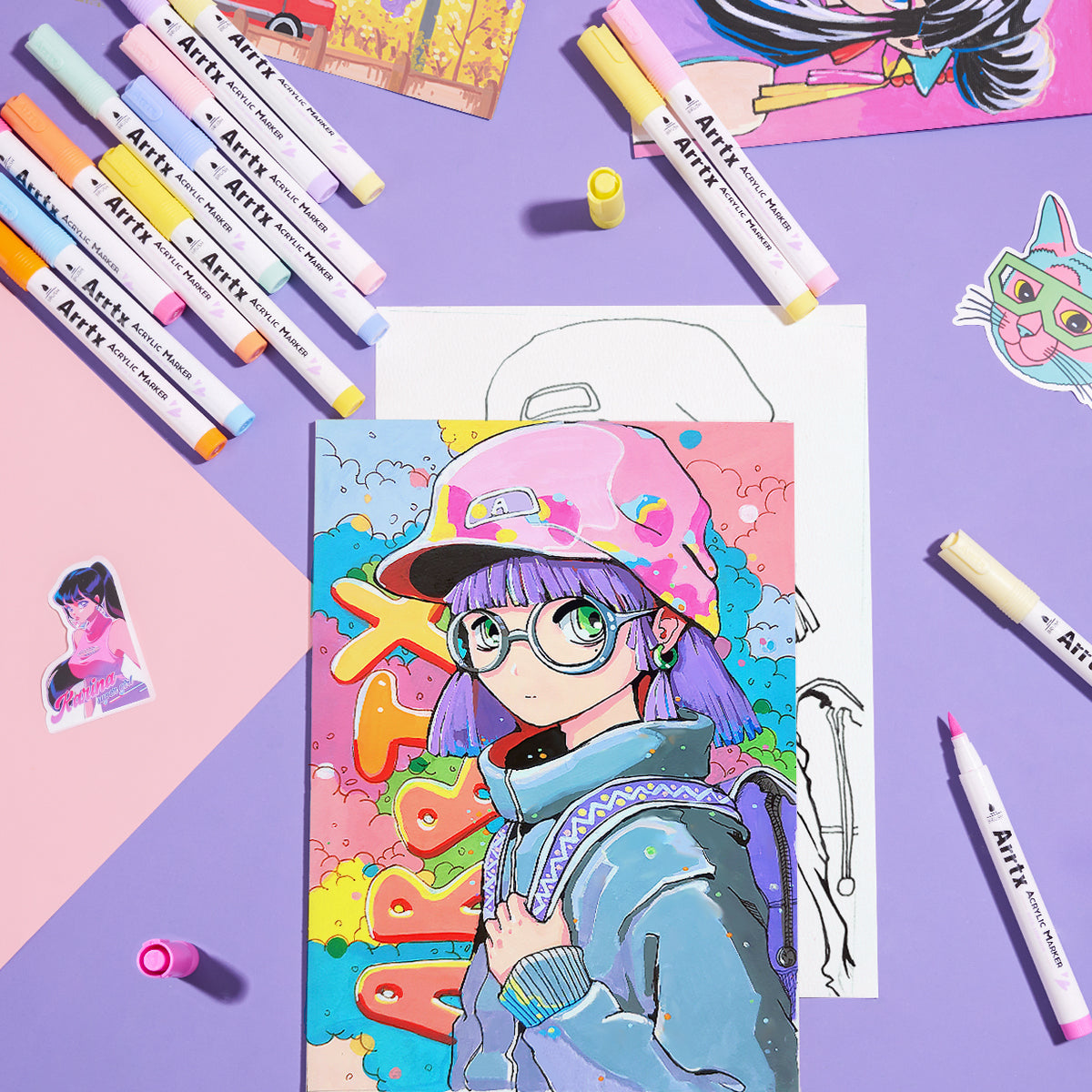 Arrtx 60 Colors Acrylic Marker Brush Tip Set B