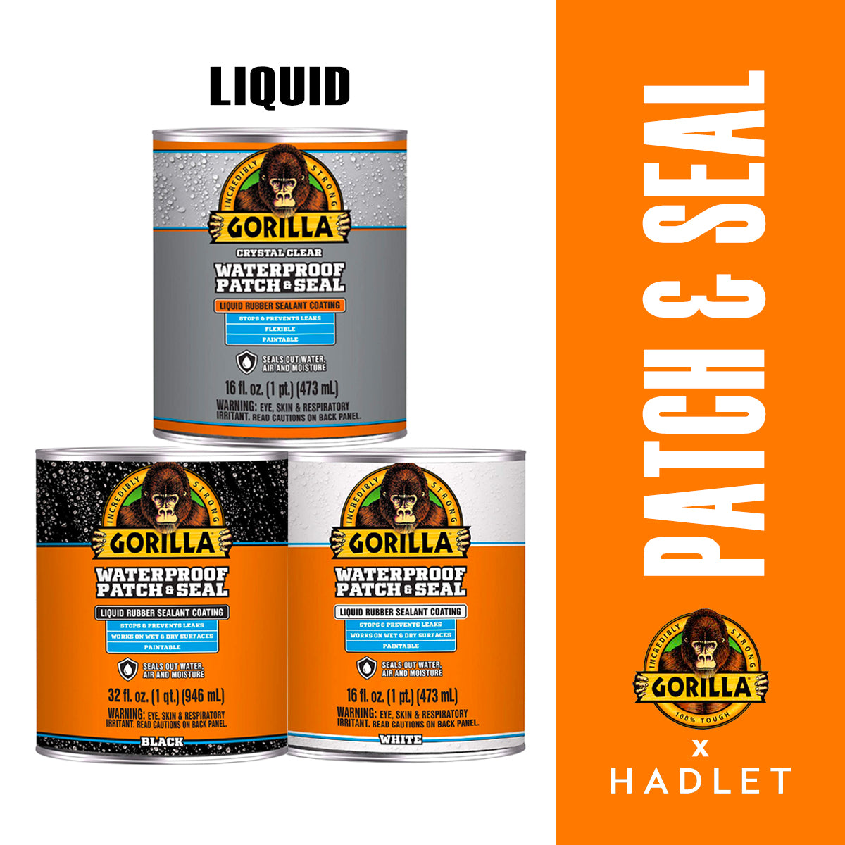 Gorilla Waterproof Patch and Seal Liquid 473/946ml [Clear/Black/White]