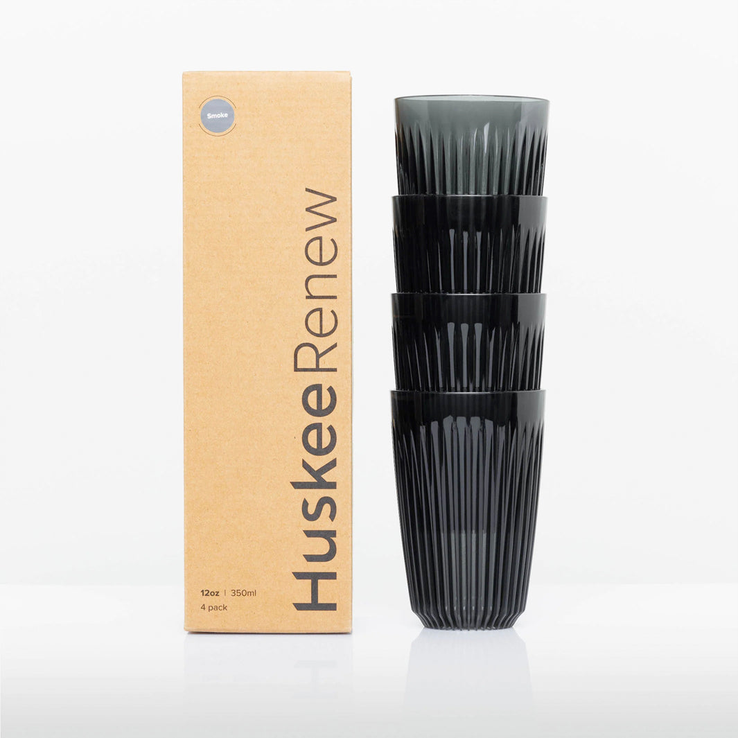Huskee Renew Pack of 4 Coffee Cups 6/8/12oz [Smoke/Amber]