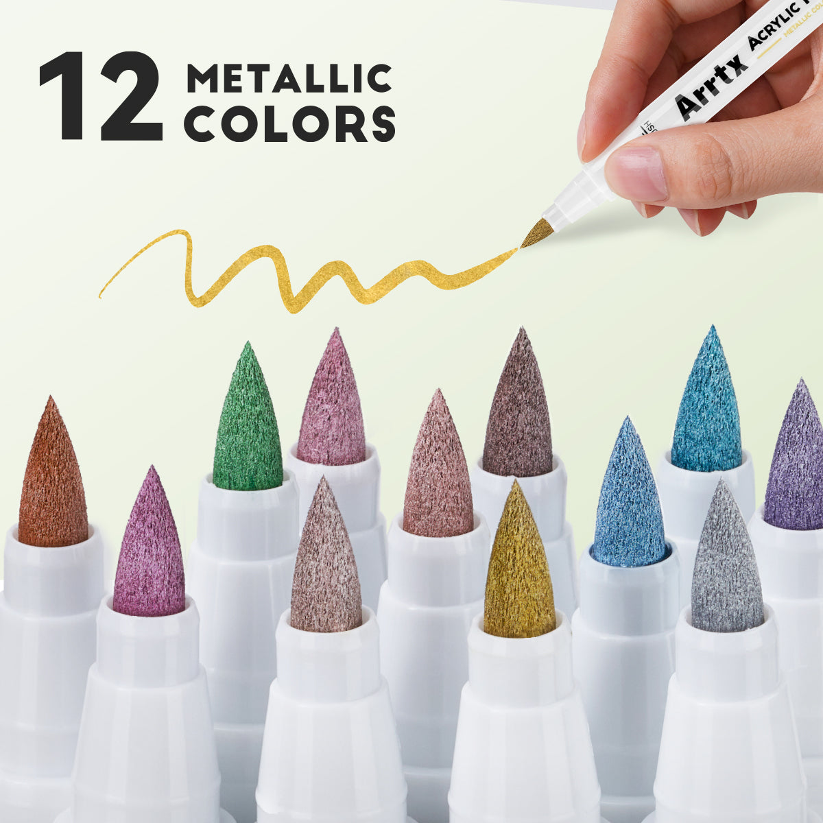 Arrtx 12 Metallic Colors Acrylic Marker Soft Brush Tip