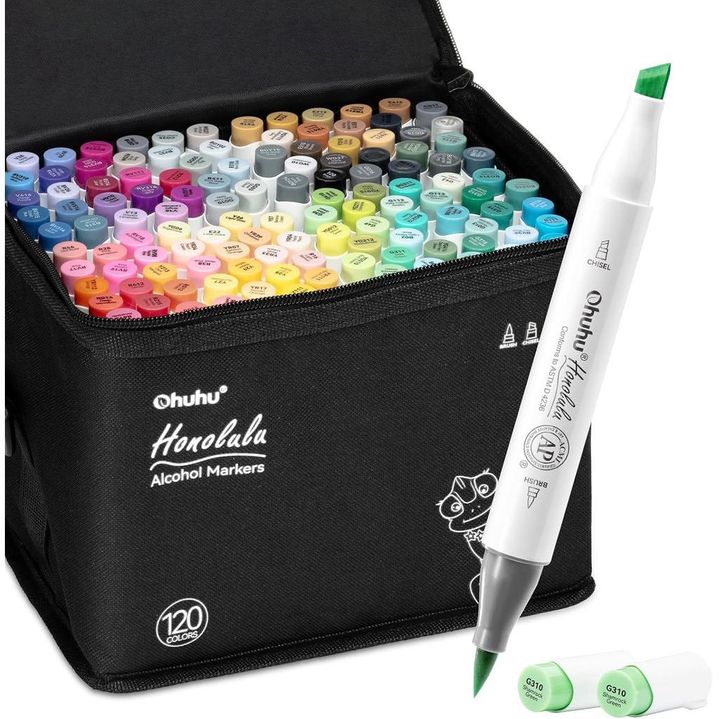 Ohuhu Honolulu Series Alcohol Markers – Brush & Chisel Tip Dual-End Art Marker Set for Artists