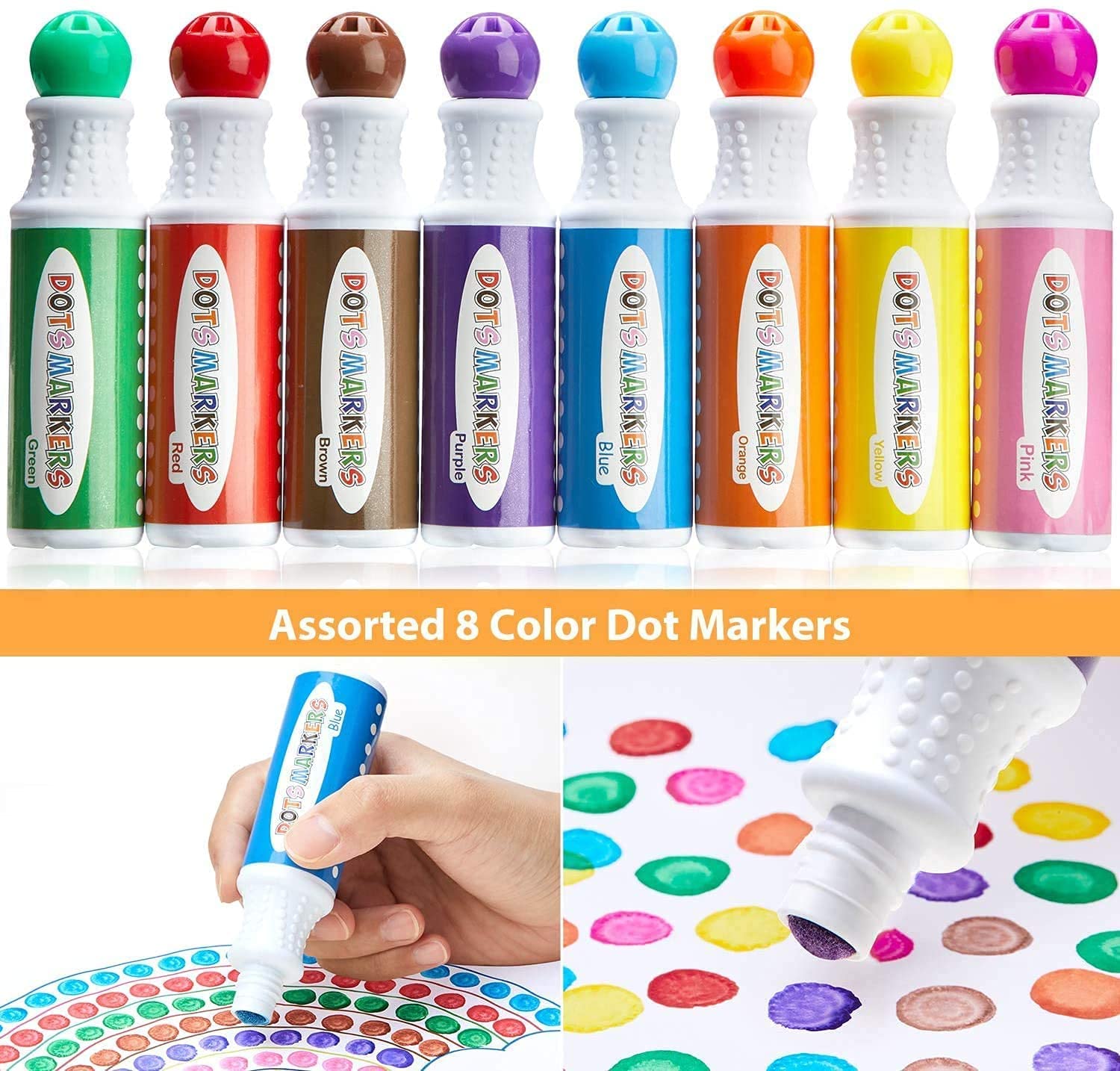 Ohuhu Dot Paint Markers Kit, 8 Colors (40 Ml, 1.41 Oz.) [Water-Based Non-Toxic]