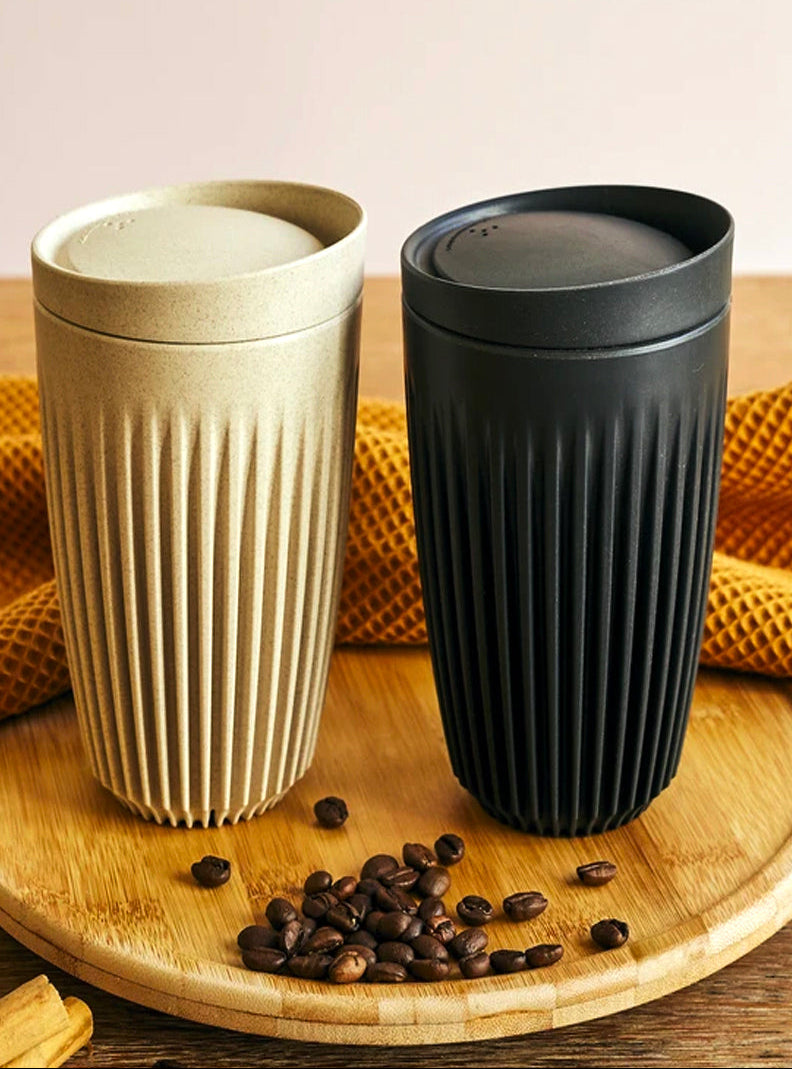 Huskee Coffee Cup + Lid Charcoal/Natural [473ml/16oz] Eco-Friendly Non Toxic | Huskee | The Hadler Store