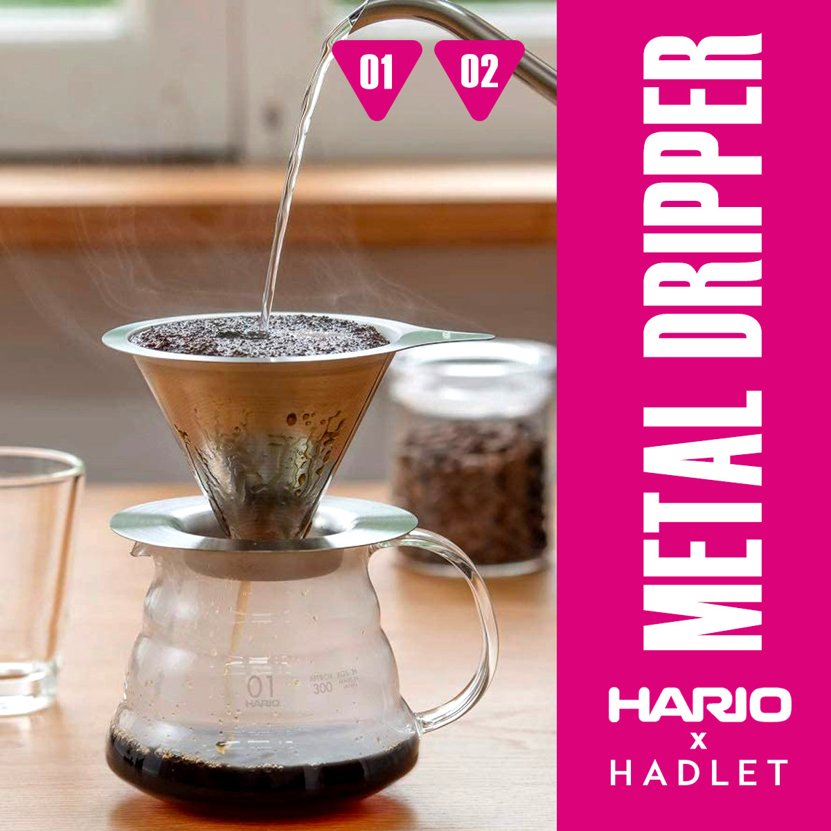 Hario Double Mesh Metal Dripper, Size 01/02, Silver No Filter Paper Needed