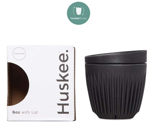 Cangkir Kopi Huskee + Tutup Arang/Alami [180ml/6oz] Ramah Lingkungan Tidak Beracun