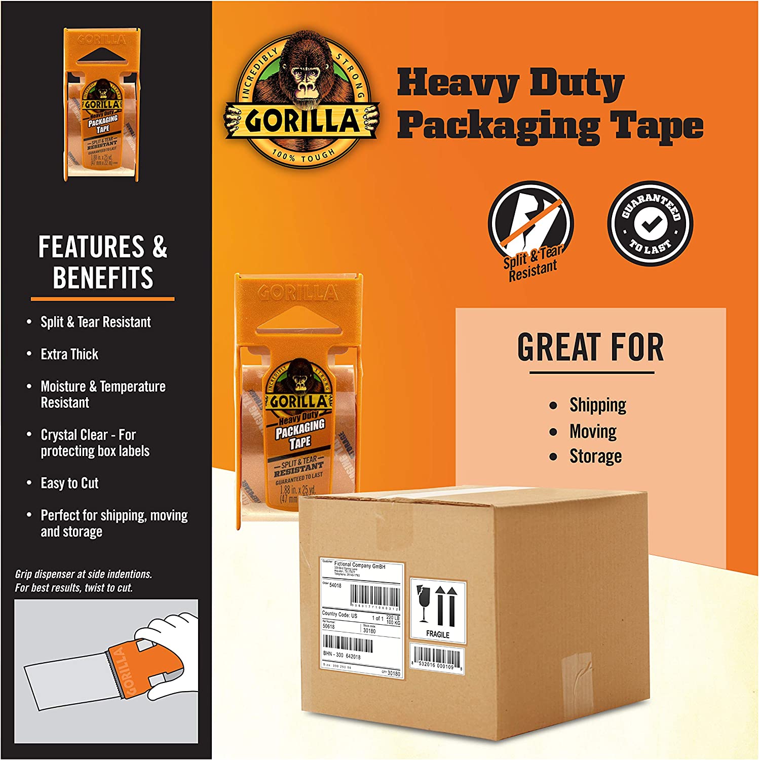 Gorilla Heavy Duty Packaging Tape with Cutter [47mm x 22m]