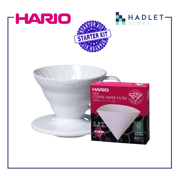 Hario V60 Coffee Starter Kit Dripper & Filter Paper [Size 01/02] White/Transparent/Red