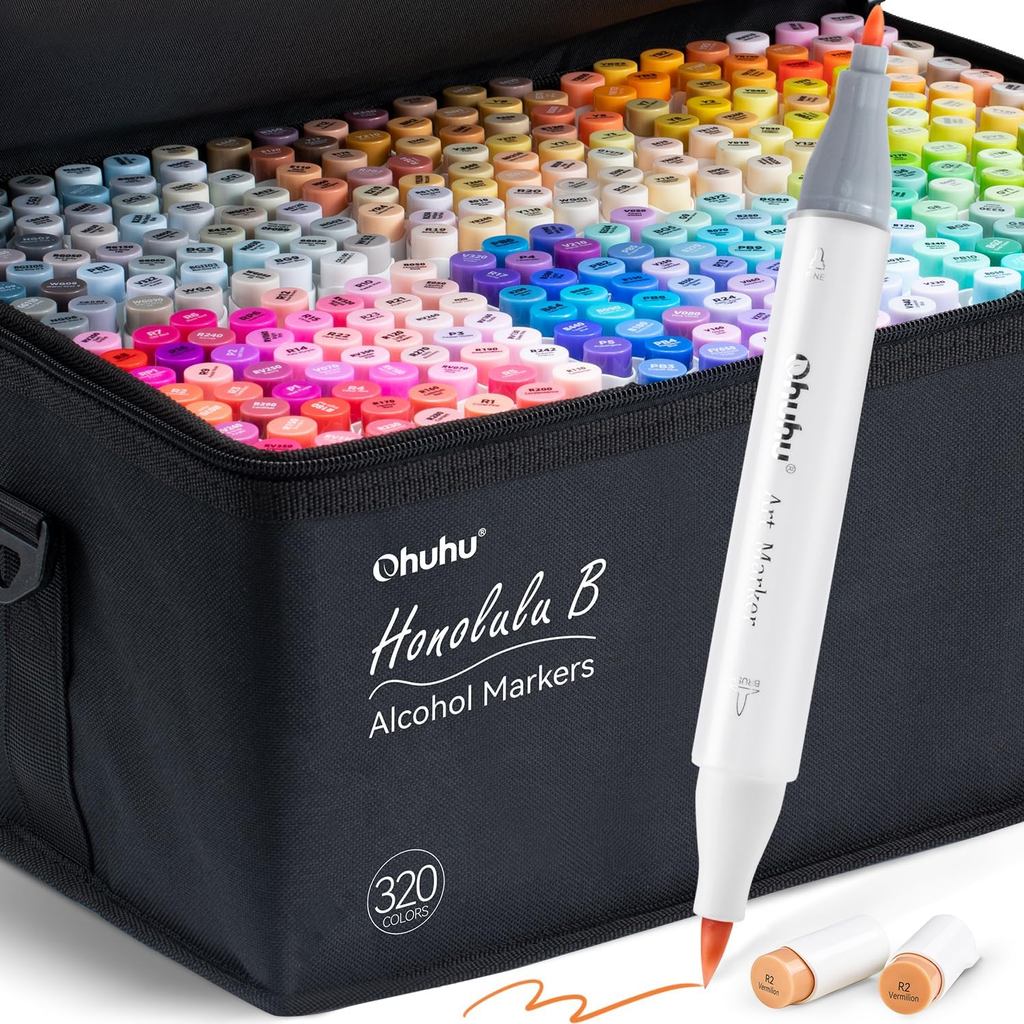 Ohuhu Honolulu B Series Alcohol Markers – Brush & Fine Tip Dual-End Art Marker Set for Artists
