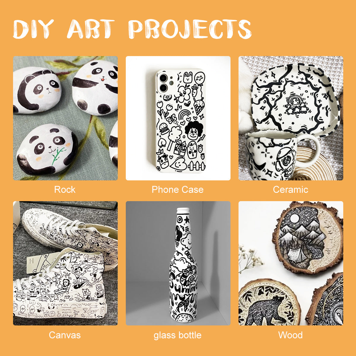 Arrtx 8 Black Acrylic Paint Markers Dual Tip