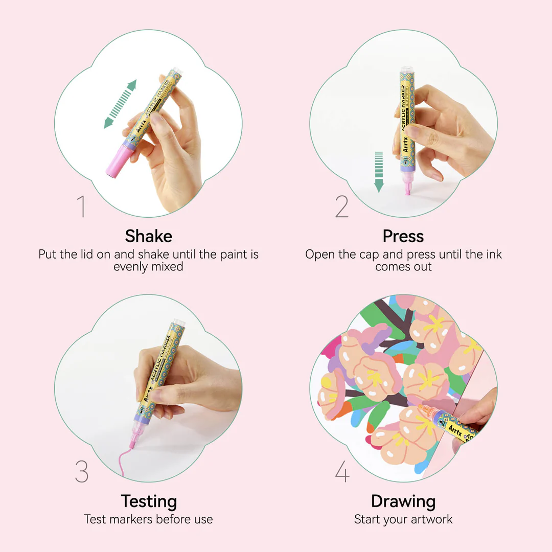 Arrtx 48 Colors Acrylic Paint Markers 3mm Medium Tip