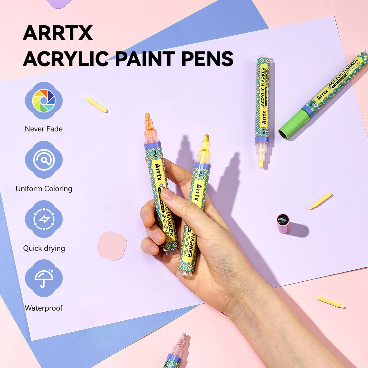 Arrtx 48 Colors Acrylic Paint Markers 3mm Medium Tip