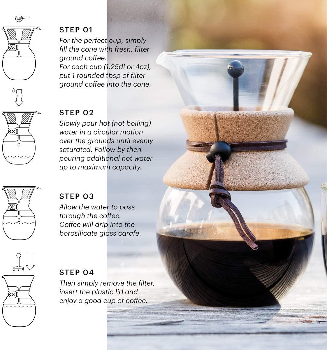 Bodum Pour Over Coffee Maker with Band [Cork/Black]