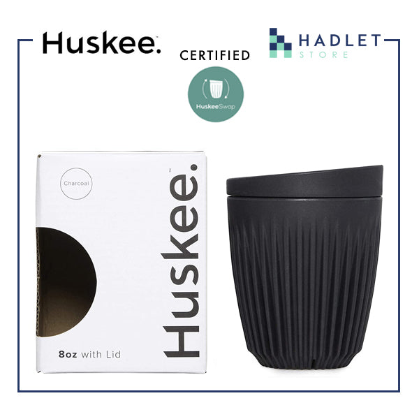 Huskee Coffee Cup + Lid Charcoal/Natural [240ml/8oz] Eco-Friendly Non Toxic