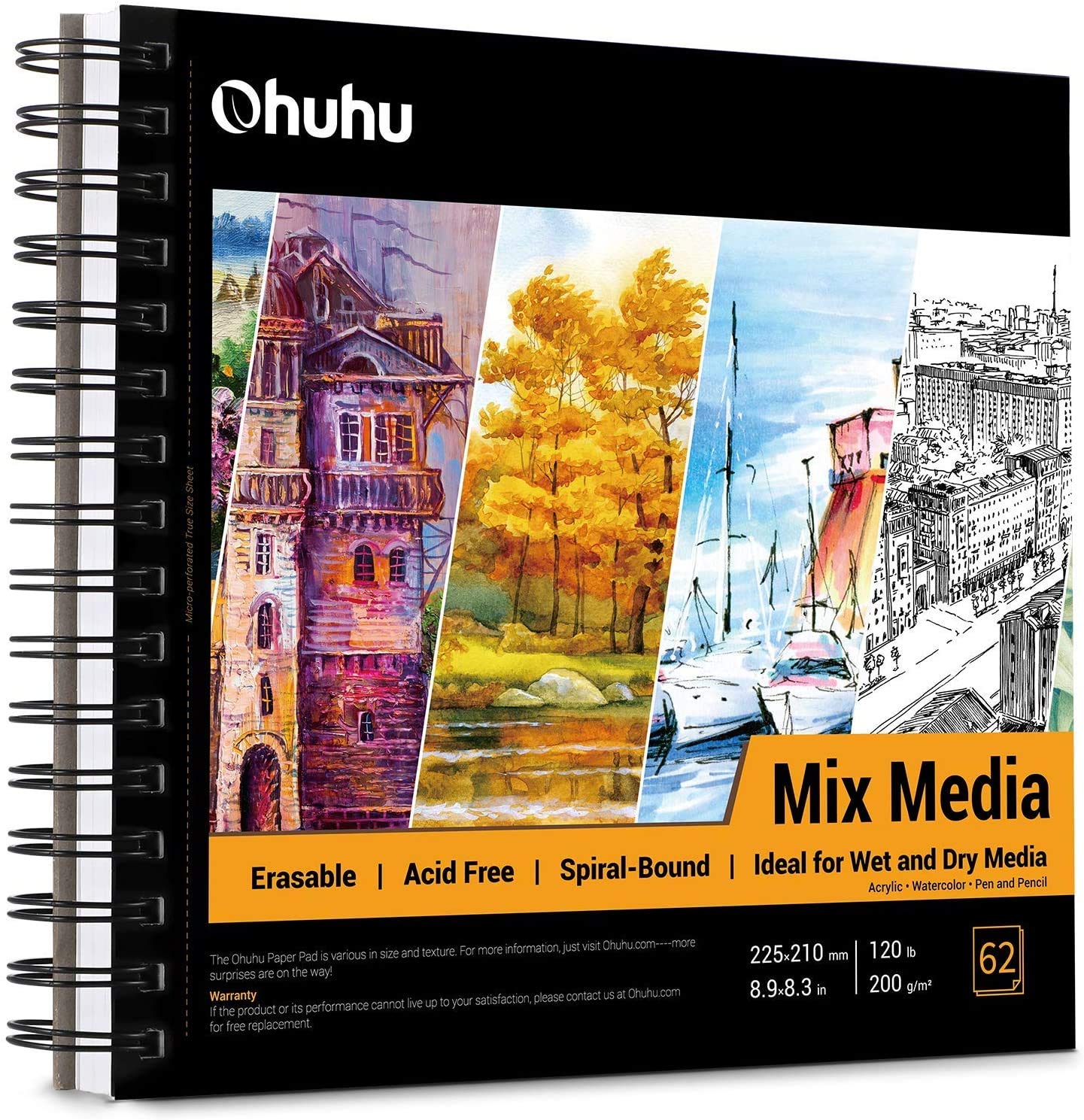 Ohuhu Mixed Media Art Sketchbook 120 LB/200 GSM Heavyweight 124 Pages