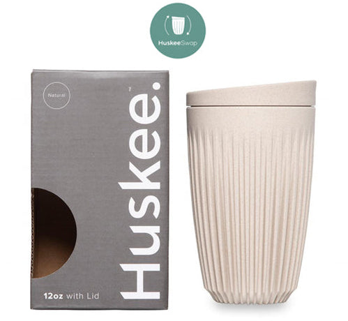 Cangkir Kopi Huskee + Tutup Arang/Alami [360ml/12oz] Ramah Lingkungan Tidak Beracun
