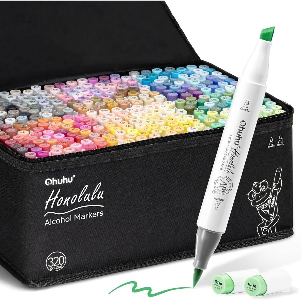 Ohuhu Honolulu Series Alcohol Markers – Brush & Chisel Tip Dual-End Art Marker Set for Artists