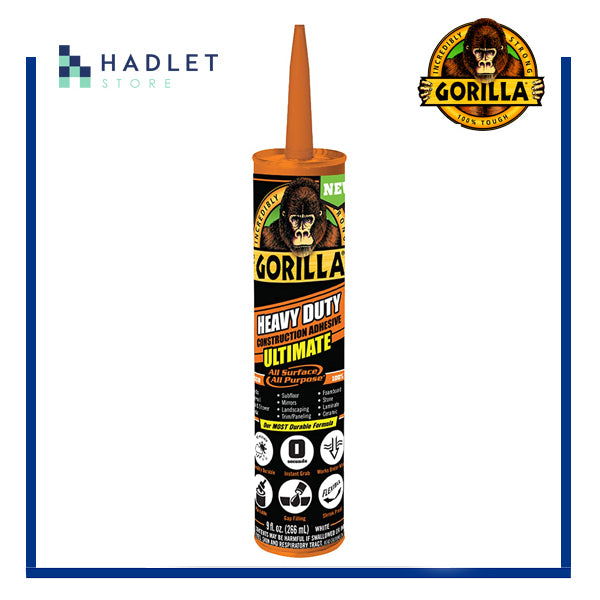 Gorilla Heavy Duty Regular/Ultimate Construction Adhesive, 9 oz/266ml White Cartridge