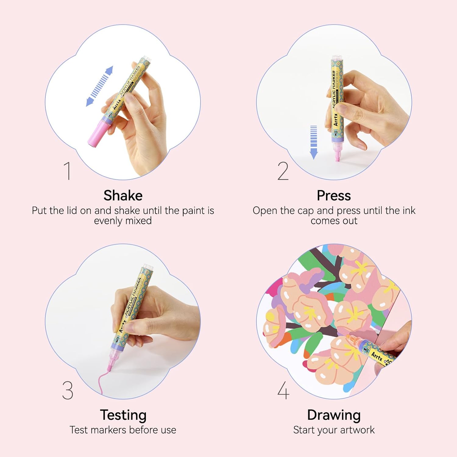 Arrtx 48 Colors Acrylic Paint Markers 3mm Medium Tip