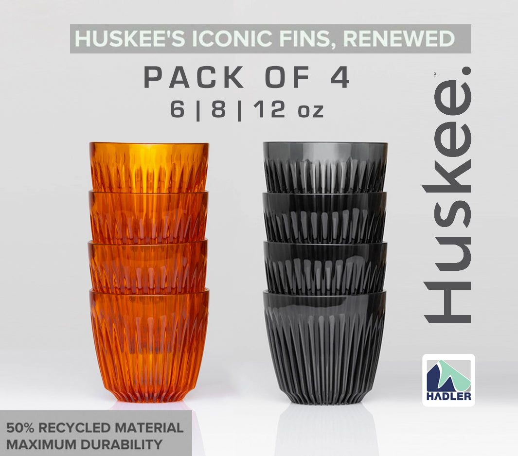 Huskee Renew Pack of 4 Coffee Cups 6/8/12oz [Smoke/Amber]