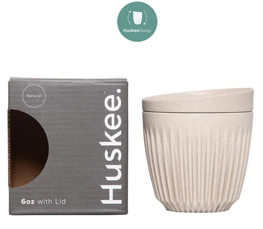 Cangkir Kopi Huskee + Tutup Arang/Alami [180ml/6oz] Ramah Lingkungan Tidak Beracun