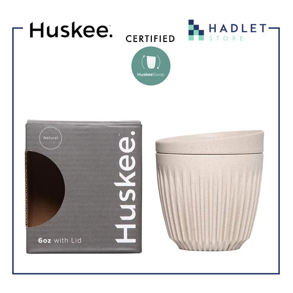 Huskee Coffee Cup + Lid Charcoal/Natural [180ml/6oz] Eco-Friendly Non Toxic