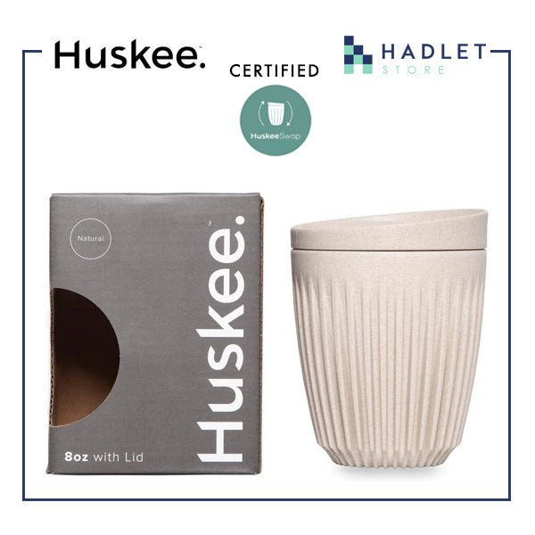 Huskee Coffee Cup + Lid Charcoal/Natural [240ml/8oz] Eco-Friendly Non Toxic