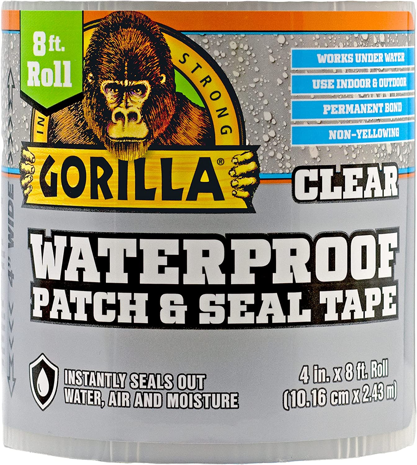 Gorilla Waterproof Patch & Seal Tape, 3.04 x 0.1 m, Black/White/Clear
