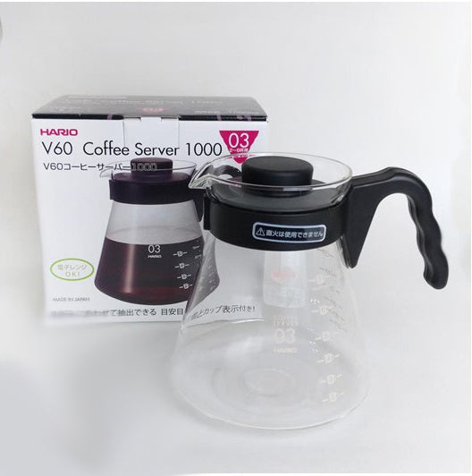 HARIO V60 Glass Coffee Server, 1000ml, Black, Size 03