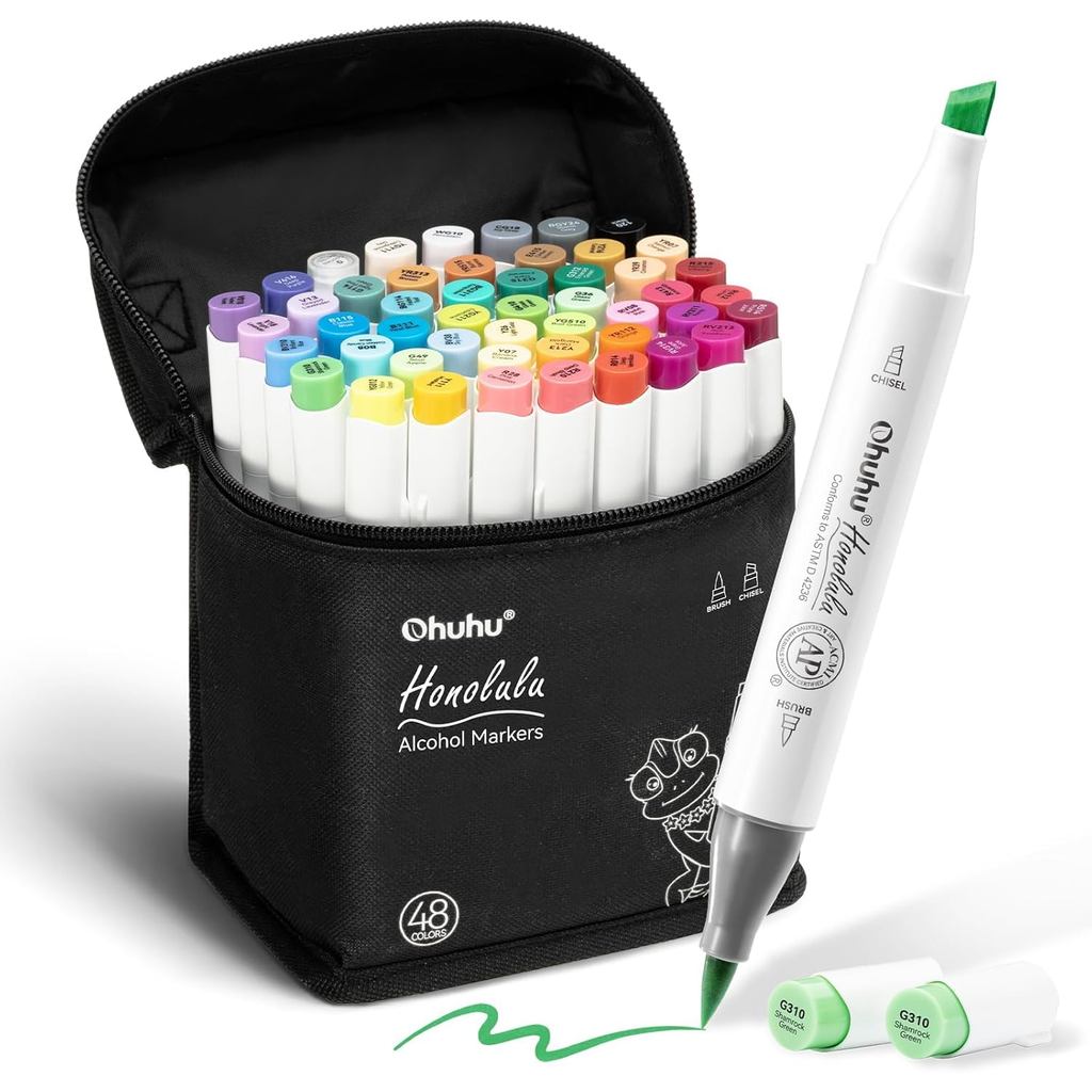 Ohuhu Honolulu Series Alcohol Markers – Brush & Chisel Tip Dual-End Art Marker Set for Artists